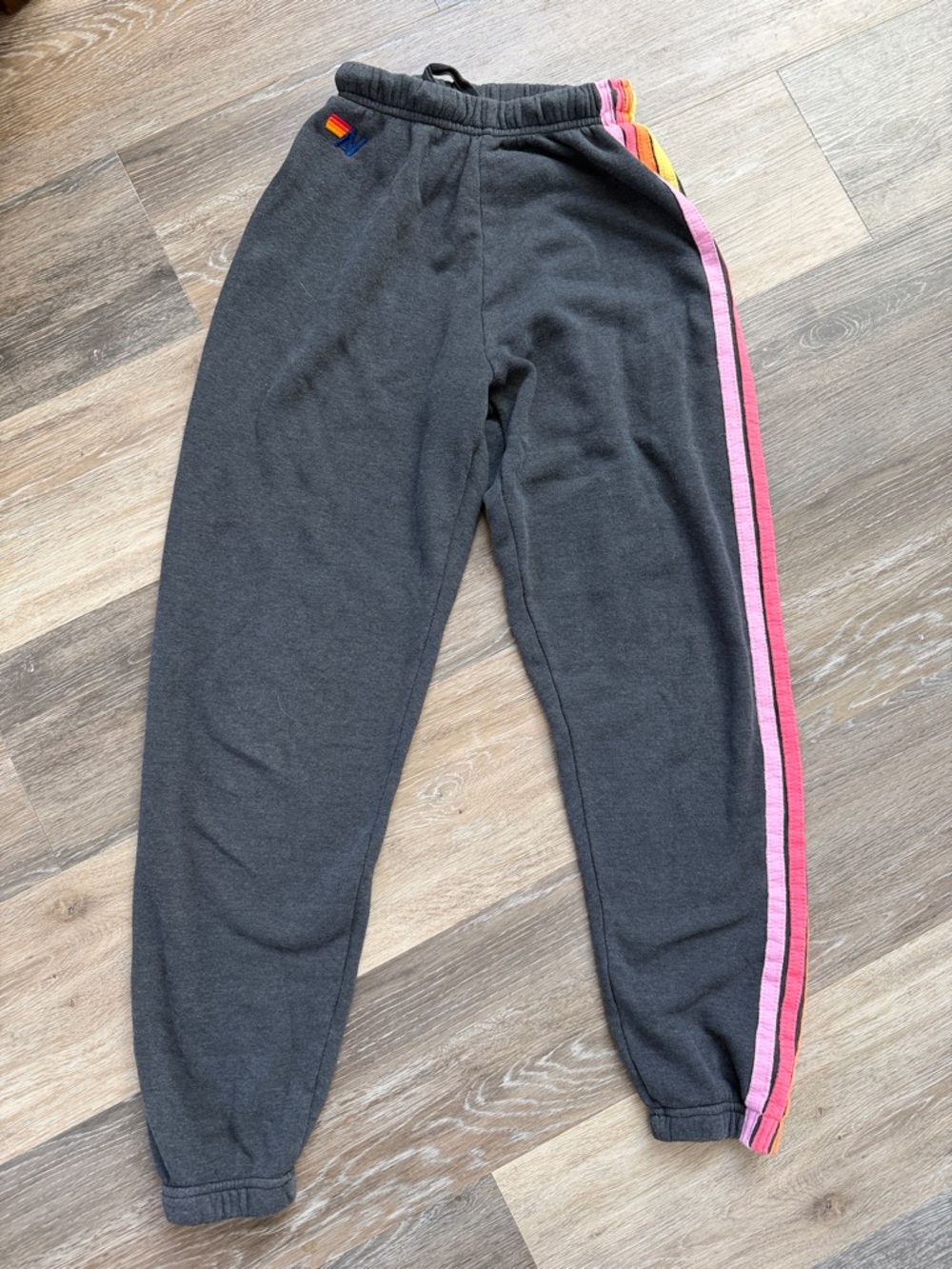 Aviator Nation Charcoal Track Joggers with Pink & Orange Side Stripes
